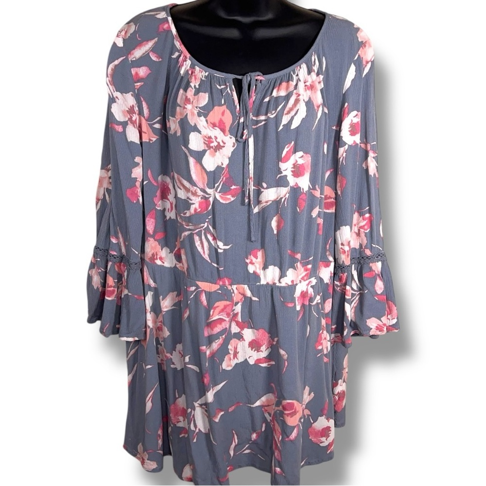 Lane Bryant Floral Blouse - Gray and Pink